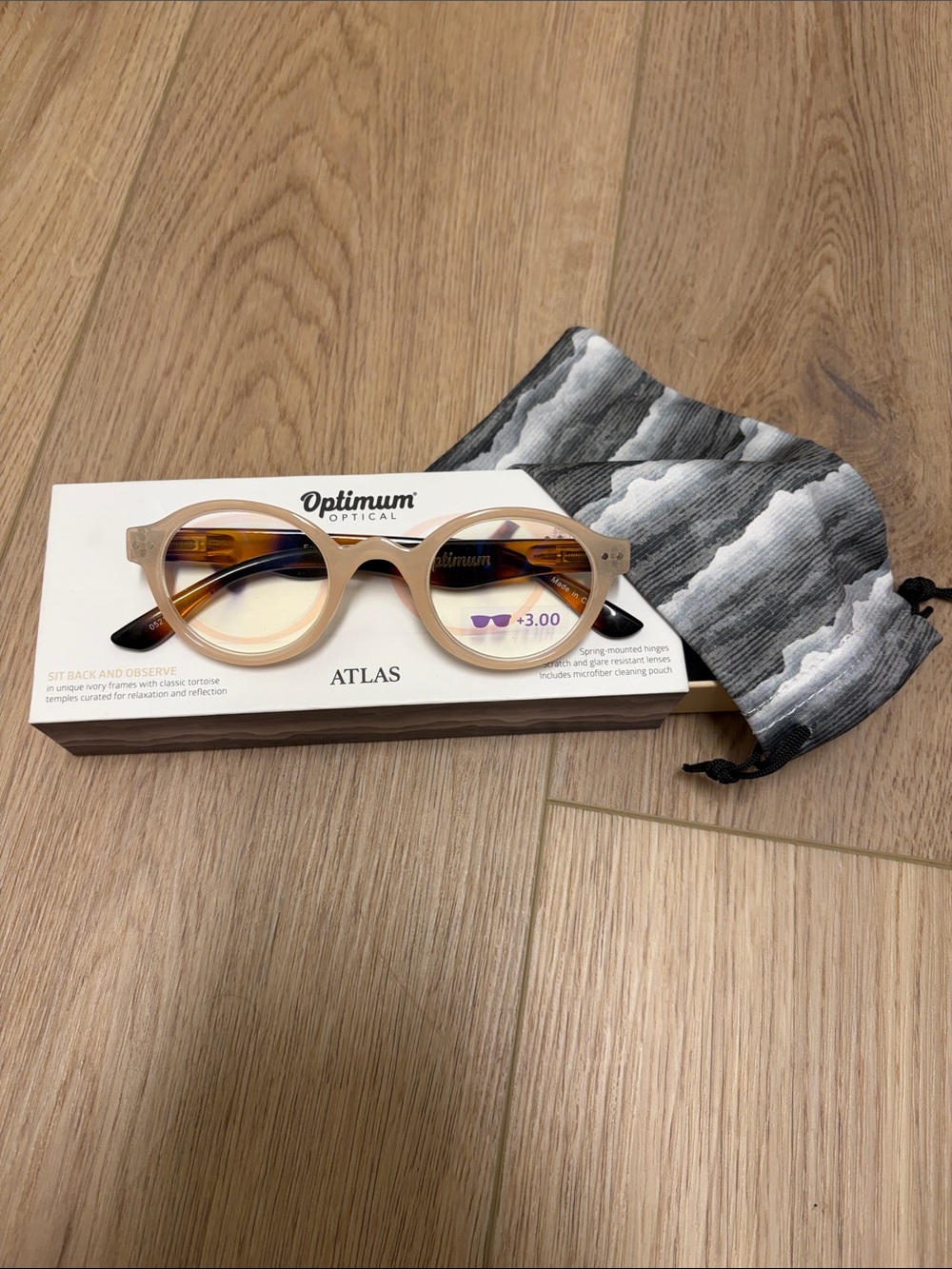 Optimum Optical ATLAS Reading Glasses in Beige and Tortoise +3
